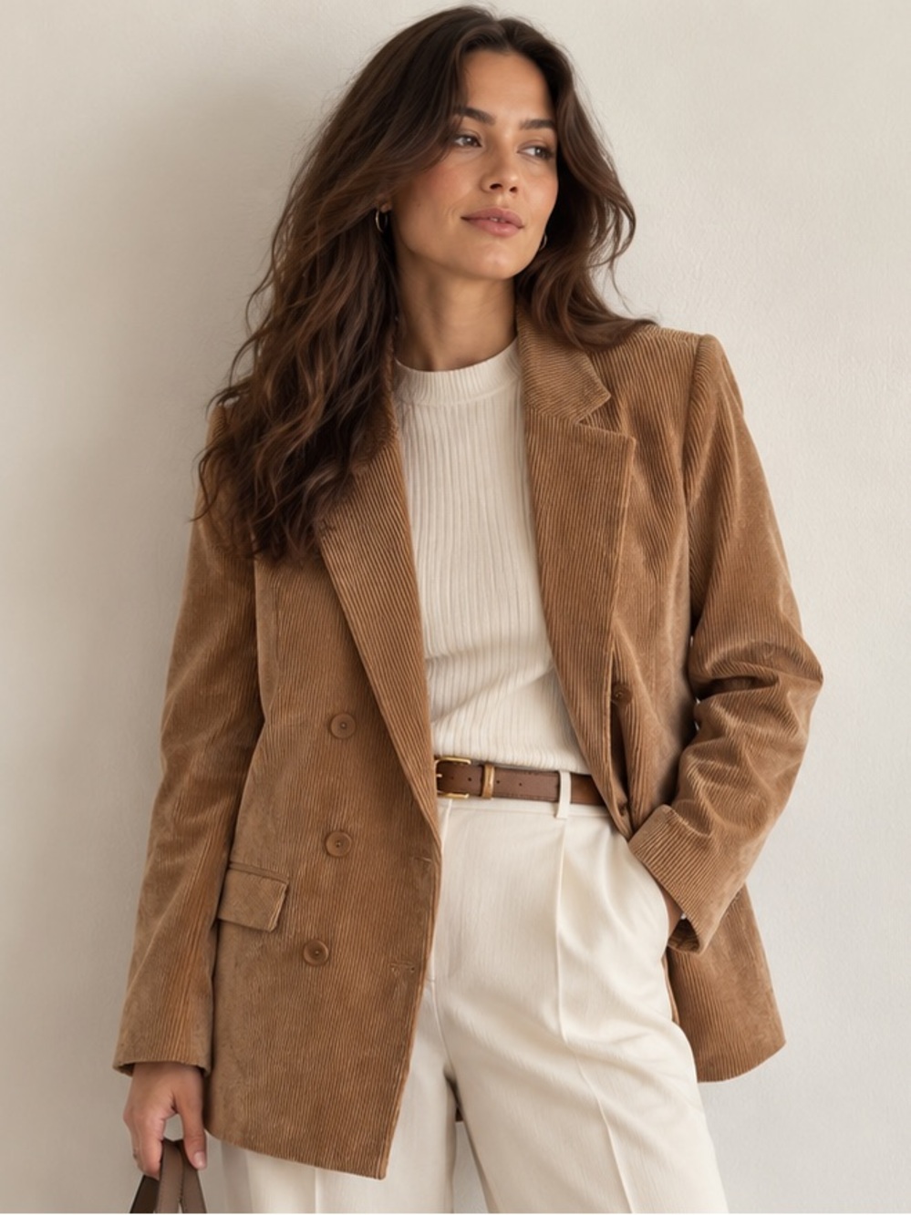 Saint Tropez Tan Corduroy Double Breasted Blazer